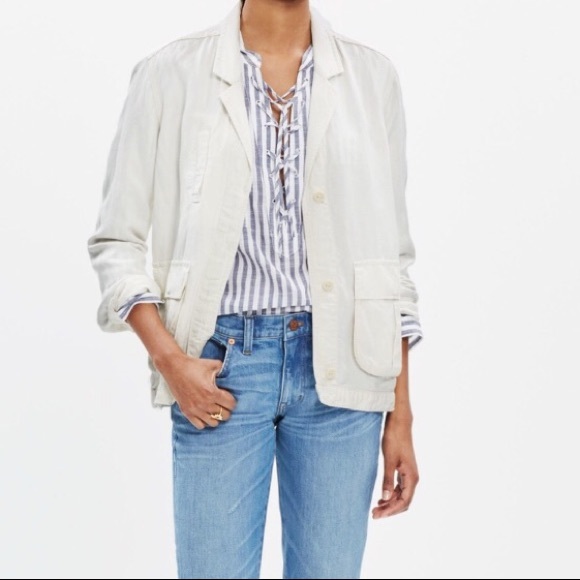 Madewell League Cargo Linen Jacket in Ivory - Picture 1 of 10